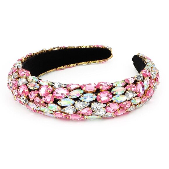 Accessories - Rhinestone Headband Women Girls Pink Diamond Padded Headband Fancy Sparkly Bling